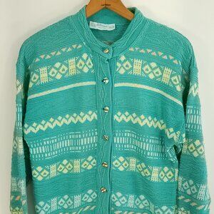 Vtg St Bernard Cardigan Sweater Women's 14 16 Seafoam Grandmacore Distressed